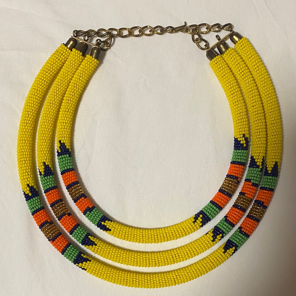 Vibrant Yellow Beaded Necklace with Multicolor Accents